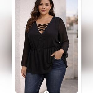 Torrid Black Chiffon Lace-Up Blouse | Size 0 / Large